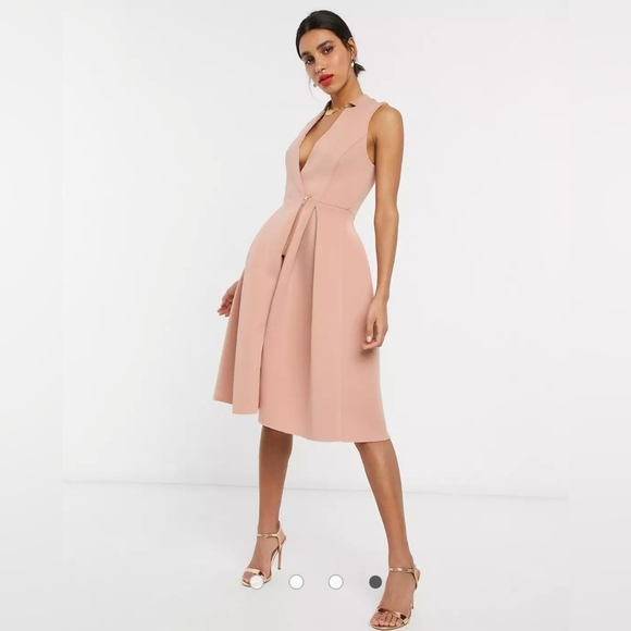 ASOS DESIGN Midi Dress with Zip Detail in Blush Pink, US 2 - Picture 1 of 8